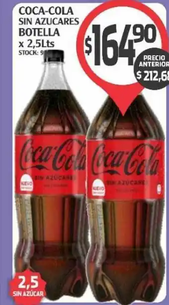 Coca Cola Sin Azucares Botella x 2,5 Lts.