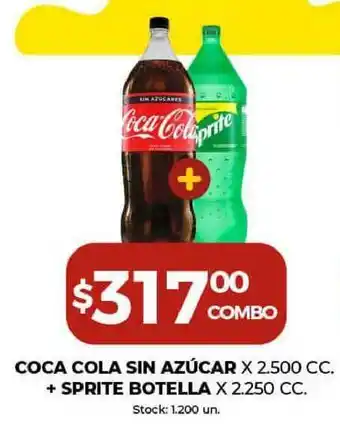 Super MAMI Coca Cola Sin Azúcar x 2.500cc + Sprite Botella x 2.250 cc oferta