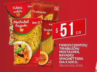 Supermercados DIA Mostachol Rayado Fideos Coditos-tirabuzón-spaghettidia Dia x 500g oferta