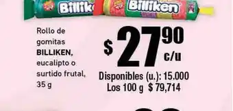 Cooperativa Obrera Rollo De Gomitas Billiken Eucalipto O Surtido Frutal 35g oferta