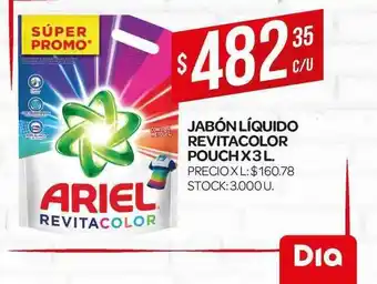 Supermercados DIA Ariel Jabón Líquido Revitacolor Pouch 3L oferta