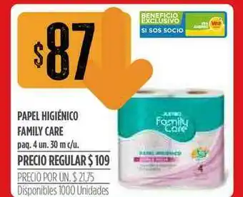 Supermercados Vea Papel Higiénico Family Care 4un 30m c/u oferta