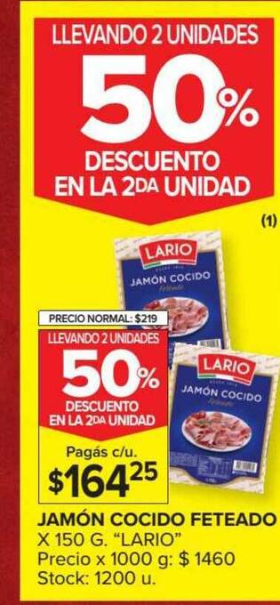 Carrefour Market Jamón Cocido Feteado x 150g Lario oferta