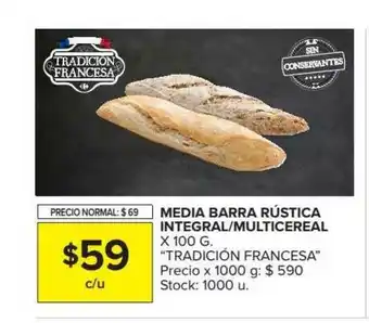 Carrefour Market Media Barra Rústica Integral Multicereal Tradición Francesa x 100g oferta