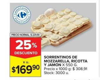 Carrefour Market Sorrentinos De Mozzarella Ricotta Y Jamón x 550g oferta
