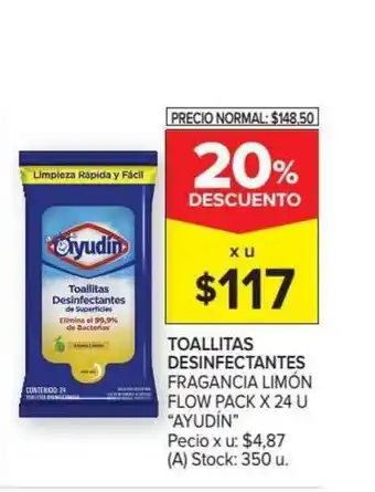 Carrefour Market Toallitas Desinfectantes Fragancia Limón Flow Pack Ayudín 20% Descuento oferta