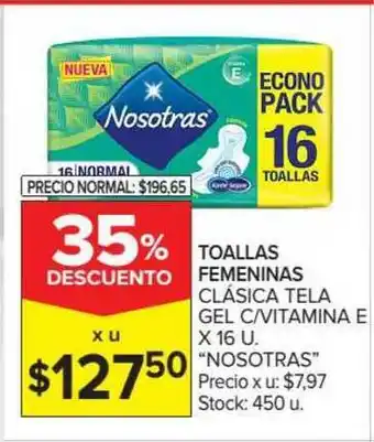 Carrefour Market Toallas Femeninas Clásica Tela Gel C Vitamina E Nosotras x 16u oferta