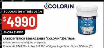 Changomas Látex interior sensaciones colorin 20 litros oferta