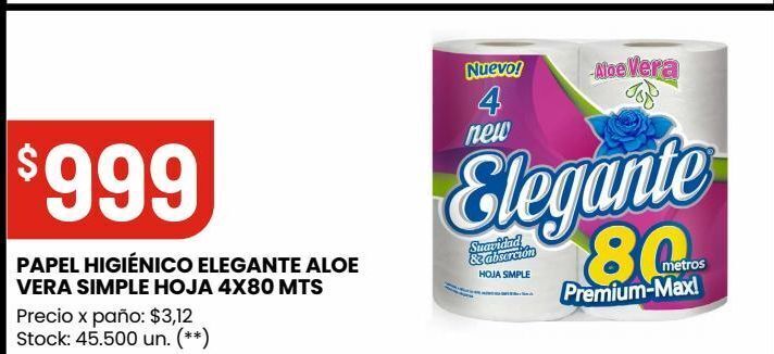 Changomas Papel higiénico elegante aloe vera simple hoja 4x80 mts oferta