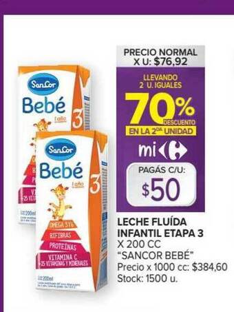 Carrefour Market Leche Fluída Infantil Etapa 3 x 200cc oferta