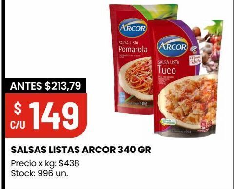 Changomas Salsas listas arcor 340 gr oferta