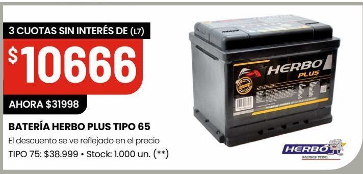 Changomas Batería herbo plus tipo 65 oferta
