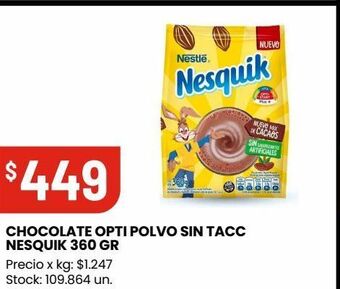 Changomas Chocolate opti polvo sin tacc nesquik 360 gr oferta