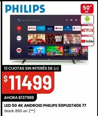 Changomas Led 50 4k android philips 50pud7406 77 oferta