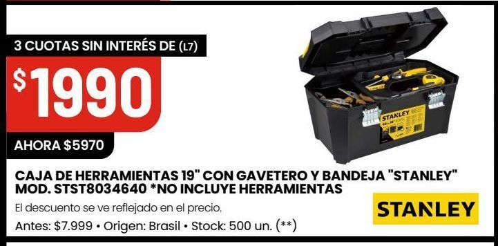 Changomas Caja de herramientas 19 con gavetero y bandeja stanley mod. stst8034640 *no incluye herramientas oferta