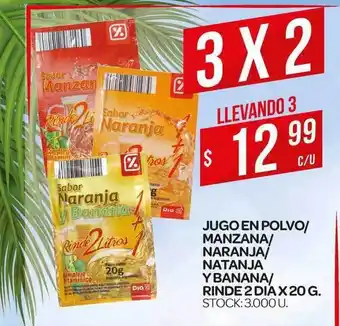 Supermercados DIA naranja Jugo En Polvo Manzana-natanja Y Banana-rinde 2 Dia 20g oferta