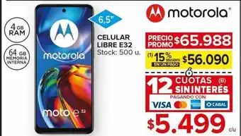 Carrefour Maxi Celular libre motorola moto e32 4gb/64gb oferta