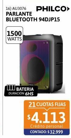 Cetrogar Parlante bluetooth 94djp15 1500w philco oferta