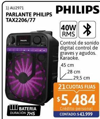 Cetrogar Parlante portátil philips tax2206/77 40wrms oferta