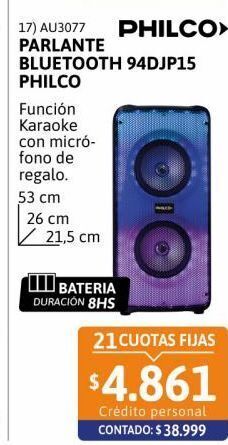 Cetrogar Parlante bluetooth 94djp61p 30w philco oferta