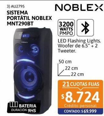 Cetrogar Sistema portátil noblex mnt290bt 3200w bt oferta