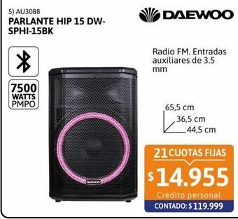 Cetrogar Parlante hip 15 dw-sphi-15bk 15 7500w daewoo oferta