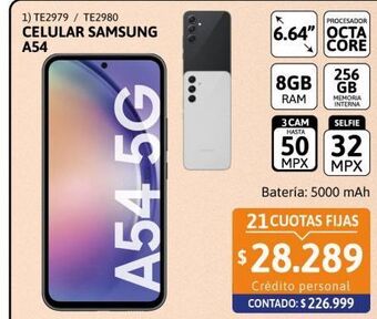 Cetrogar Celular samsung galaxy a54 8/256gb 6.64 5g gris oferta