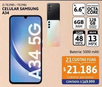 Cetrogar Celular samsung galaxy a34 6/128gb 6.6 5g negro oferta