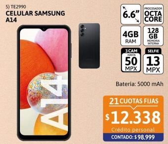 Cetrogar Celular samsung a14 6.6 4/128 negro oferta