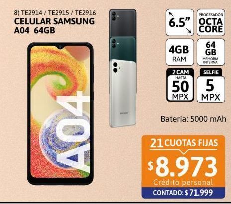 Cetrogar Celular samsung a04 6.5 4/64gb negro oferta