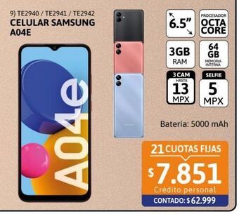 Cetrogar Celular samsung a04e 6.5 3/64gb negro oferta