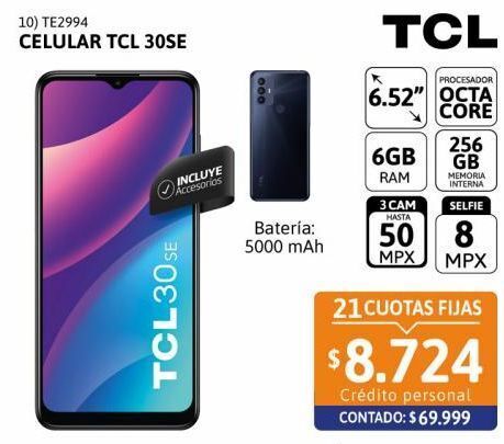 Cetrogar Celular tcl 30se 6.52 6/256gb azul oferta