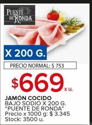 Carrefour Maxi Jamón cocido bajo sodio x 200g puente de ronda oferta