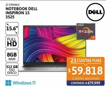 Cetrogar Notebook dell inspiron 15 3525 amd ryzen r7 oferta