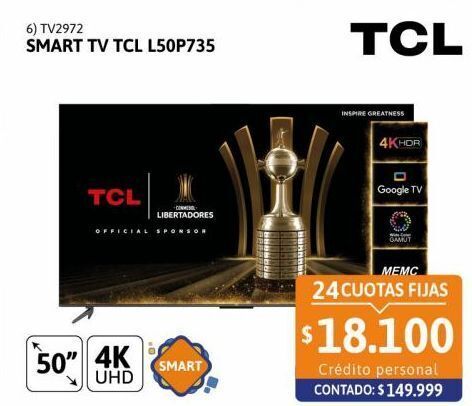 Cetrogar Smart tv led 50 tcl l50p735 google tv 4k hdr oferta