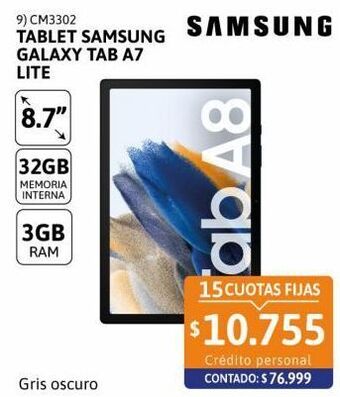 Cetrogar Tablet samsung galaxy tab a7 lite 8.7 3gb 32gb gris oscuro oferta