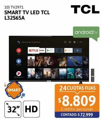 Cetrogar Smart tv led 32 tcl l32s65a android hdr oferta