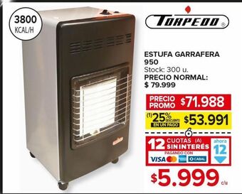 Estufa garrafera torpedo 950 3800 kcal/h