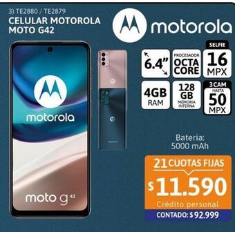 Cetrogar Celular motorola g42 6.43 4/128gb rosa oferta