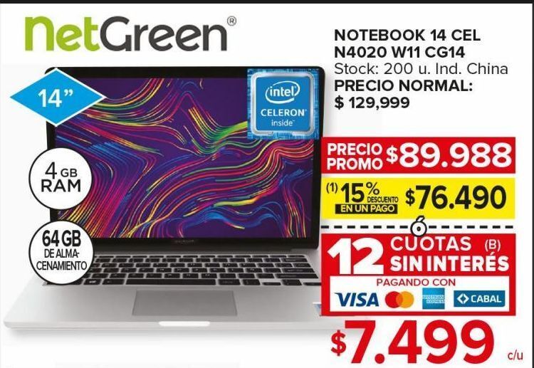 Carrefour Maxi Notebook 14 netgreen 4gb/64gb oferta