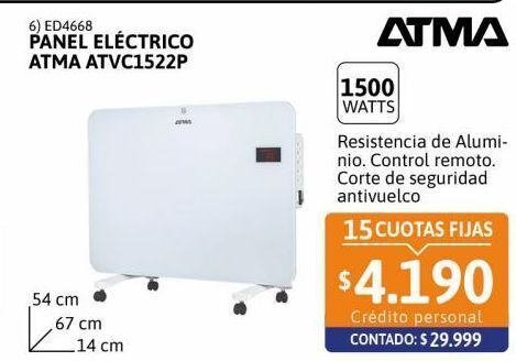 Cetrogar Panel eléctrico atma 1500w oferta