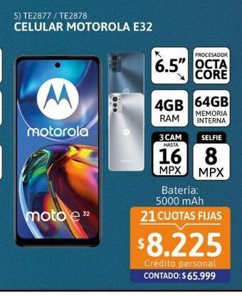 Cetrogar Celular motorola e32 6.5 4/64gb gris oferta
