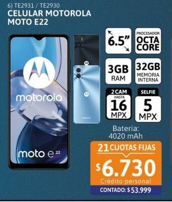 Cetrogar Celular motorola moto e22 6.5 3/32 gb negro oferta