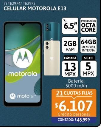 Cetrogar Celular motorola e13 6.517 2/64gb azul oferta