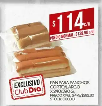 Supermercados DIA Pan Para Panchos Corto/Largo x 240/390g oferta