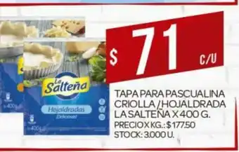 Supermercados DIA Tapa Para Pascualina Criolla / Hojaldrada La Saltena x 400g oferta