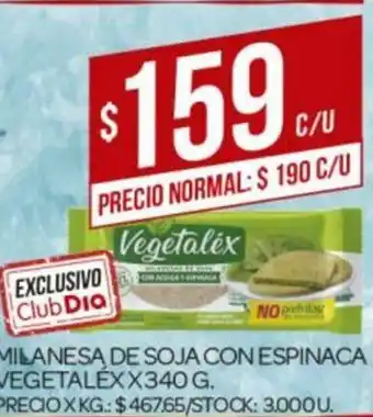 Supermercados DIA Milanesa De Soja Con Espinaca Vegetalex x 340g oferta