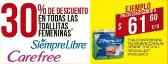 Supermercados DIA Siempre Libre Toallitas Femenina Tela Suave Con Alas x 8u oferta