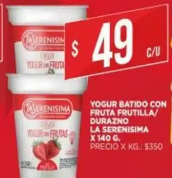 Supermercados DIA Yogur batido Con Fruta Frutilla/Durazno La Serenisima x 140g oferta