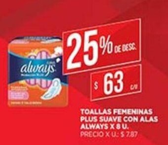 Supermercados DIA Always Toallas Femeninas Plus Suave con Alas x 8u oferta